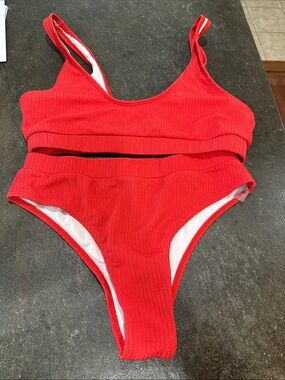 Ribbed Red Two-Piece Bikini Set